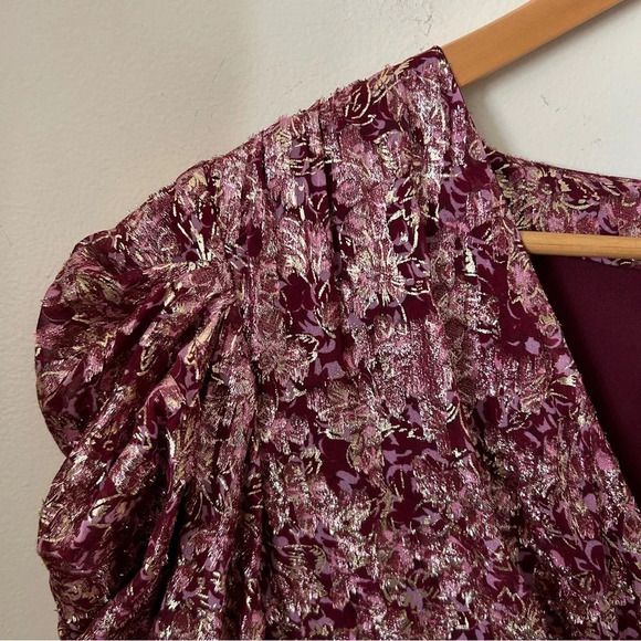 JONATHAN SIMKHAI Metallic Silk Jacquard Puff-Sleeve Sheath Dress Size 8 - Picture 5 of 10